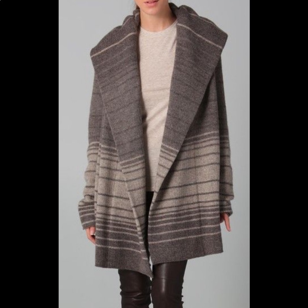 EUC Vince Blanket Stripe Hooded Alpaca Sweater Jacket